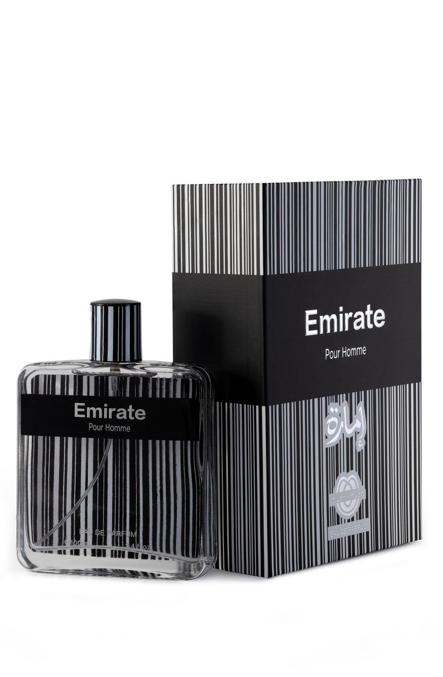 Emirate Pour Homme perfume bottle and packaging on a white background