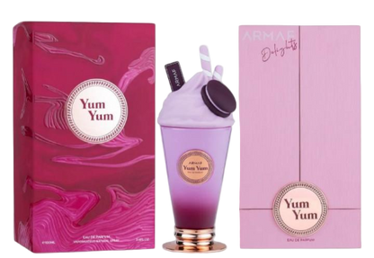 Yum Yum perfume bottle and packaging on a white background
